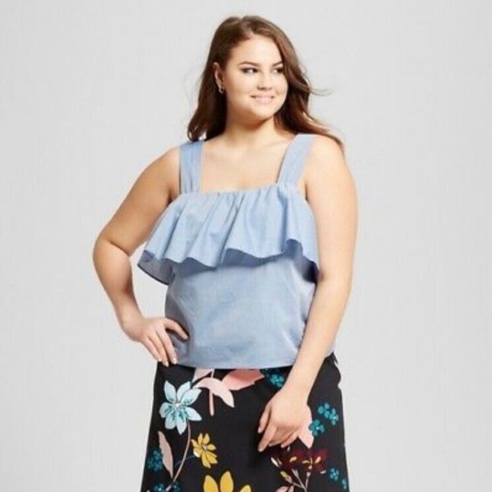 Who What Wear Chambray Ruffle Tank EUC Women’s XL